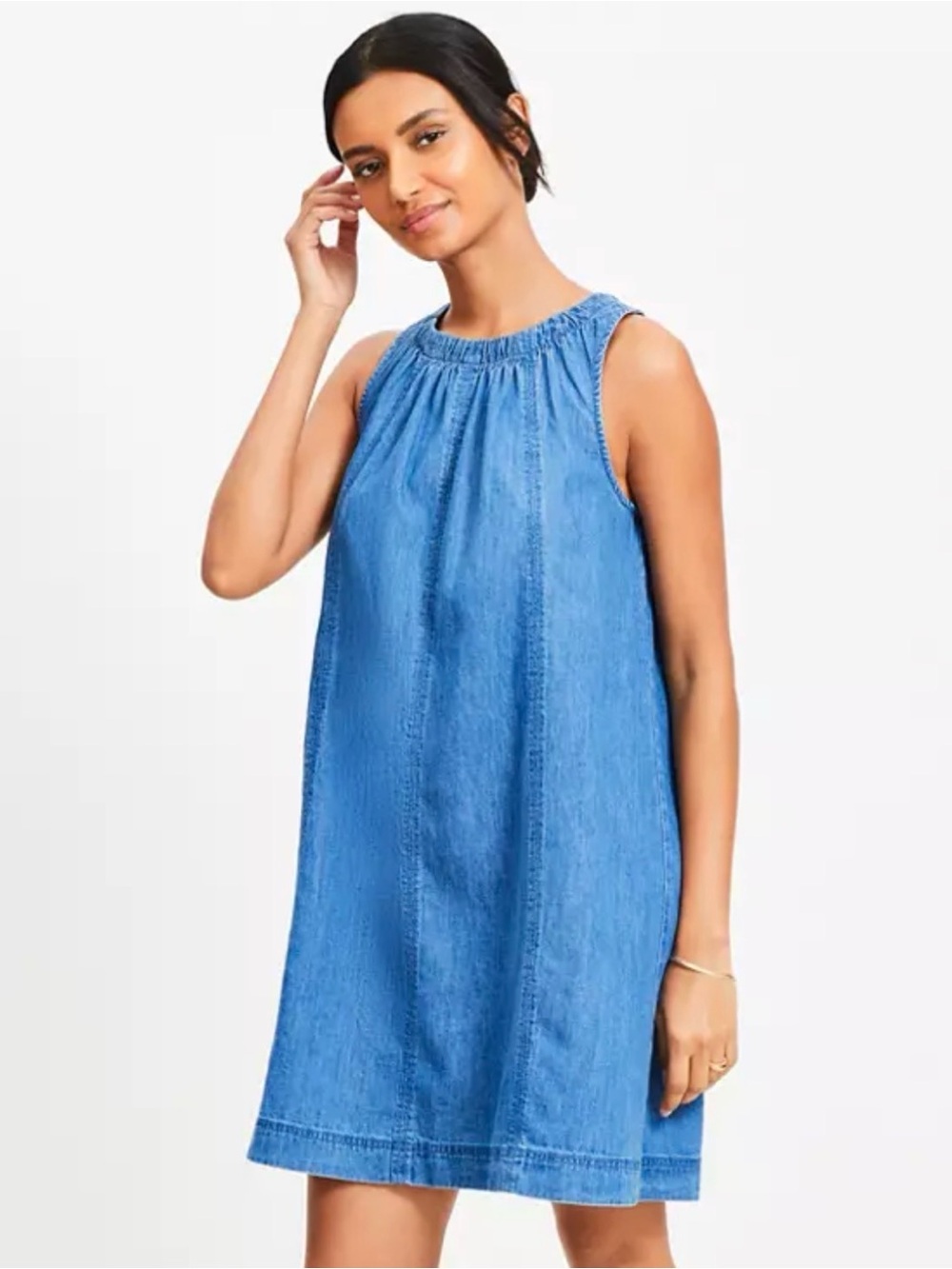 Ann‎ Taylor LOFT Chambray Seamed Mini Dress in Mezzo Blue Wash Size XL NWT